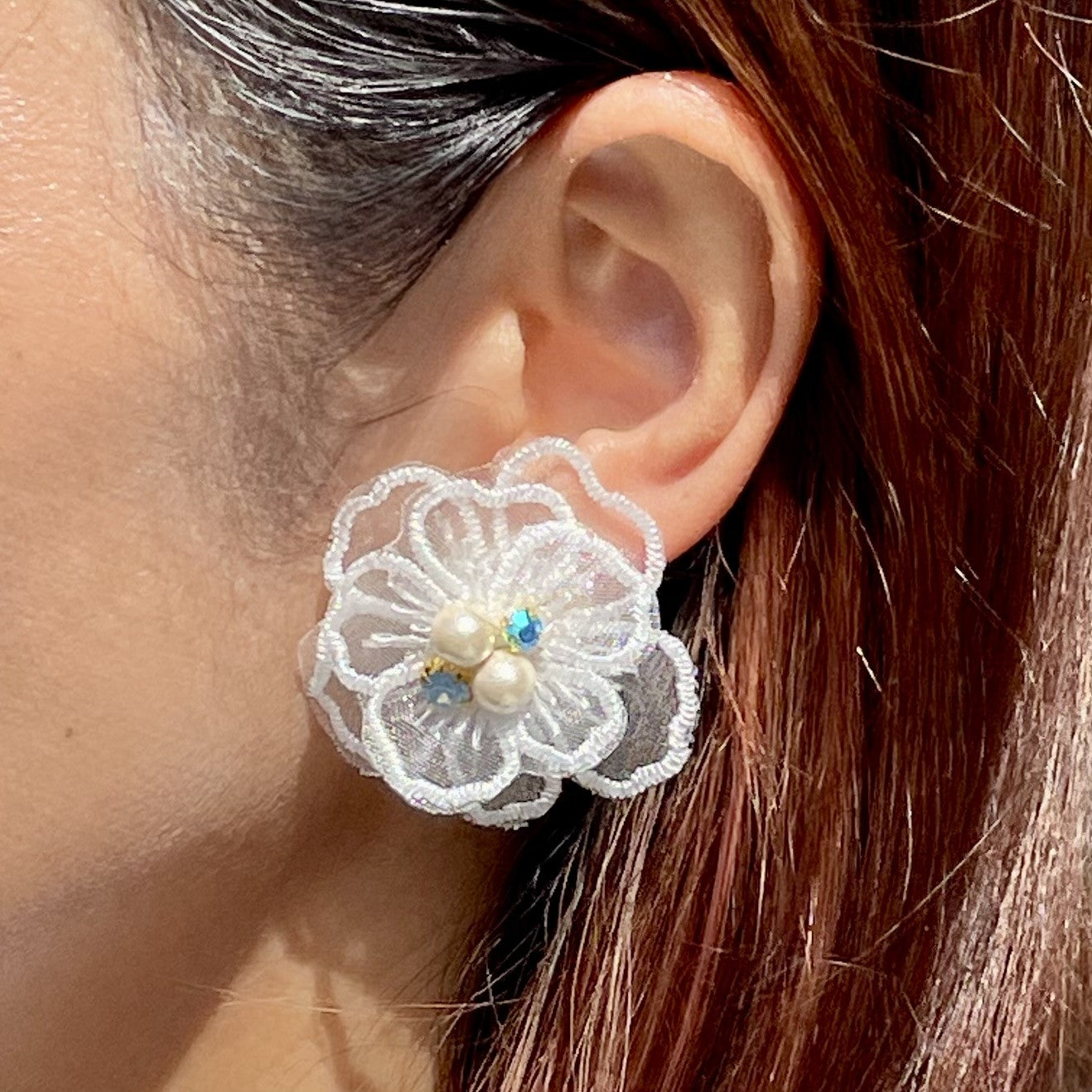 White Lace Flower Earrings (Studs)