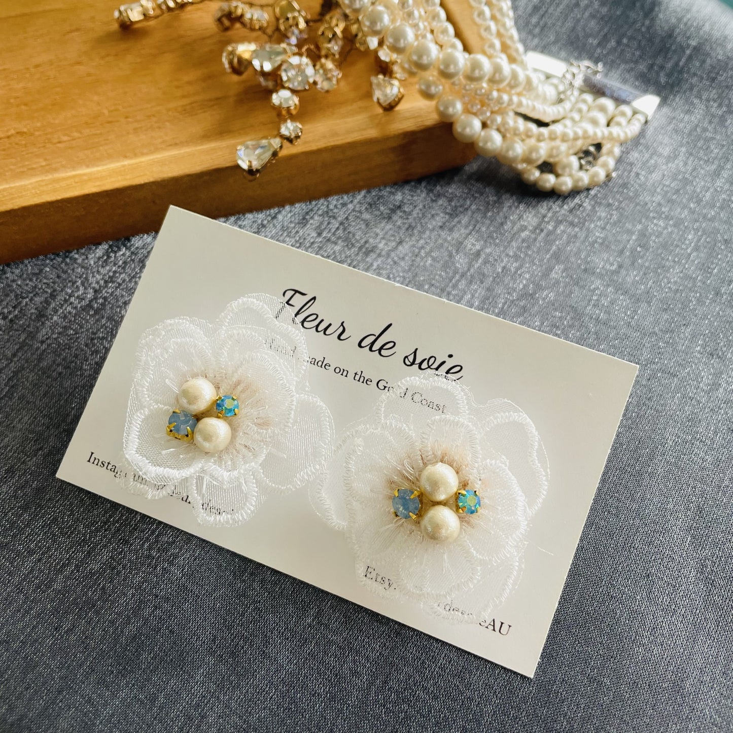 White Lace Flower Earrings (Studs)