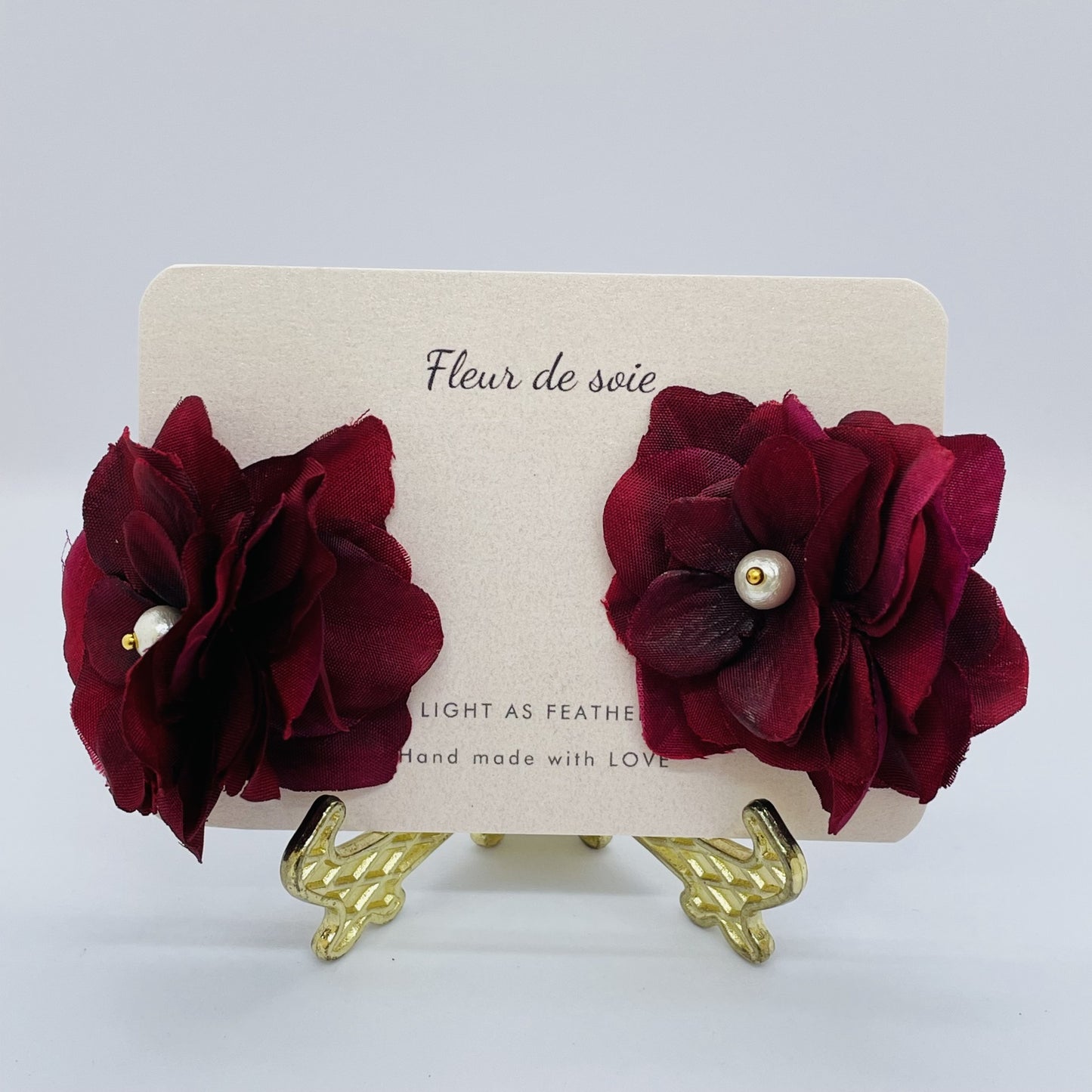 Wine Red Silk Flower Hook Earrings