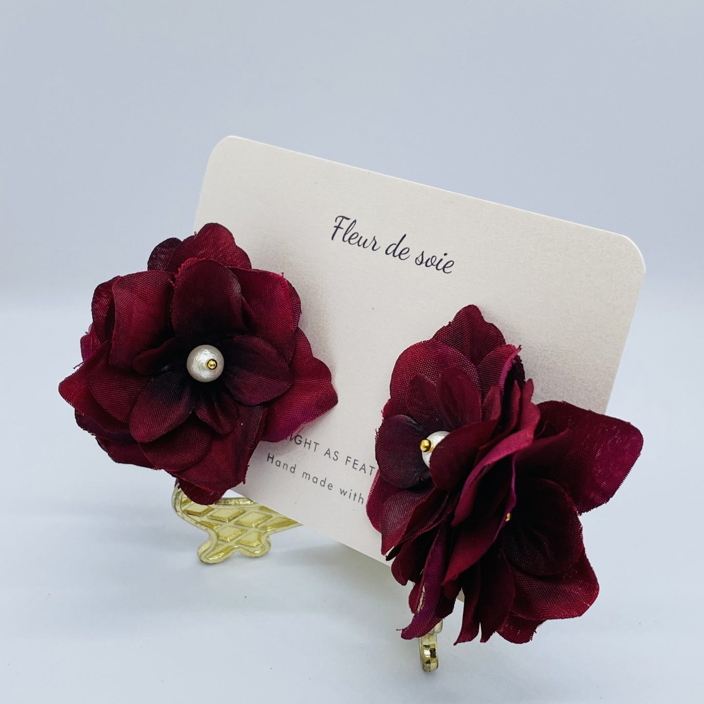 Wine Red Silk Flower Hook Earrings