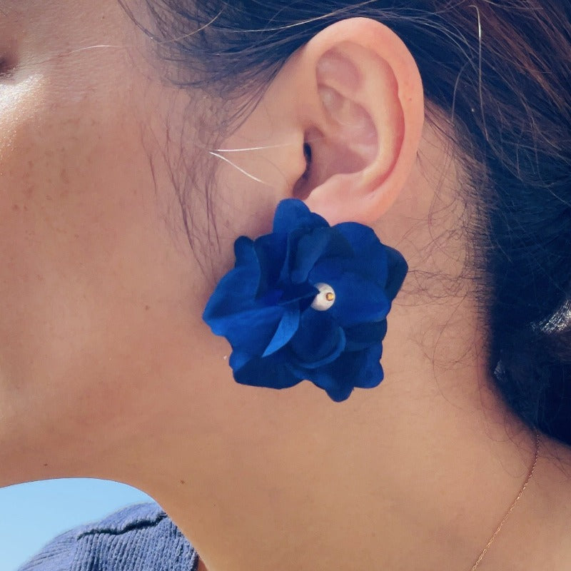 Navy earrings. Best Flower Earrings. Airy light silky flower earrings. Best gifts for her. Best gifts for mum. Best anniversary gift for her. Best anniversary gift for wife. Best birthday gift for her. Best valentine’s gift for wife. Best Christmas gift for her. Best Christmas gift for teacher. Beautiful flower earrings. Comfortable earrings. Wedding earrings. Boho style earrings.